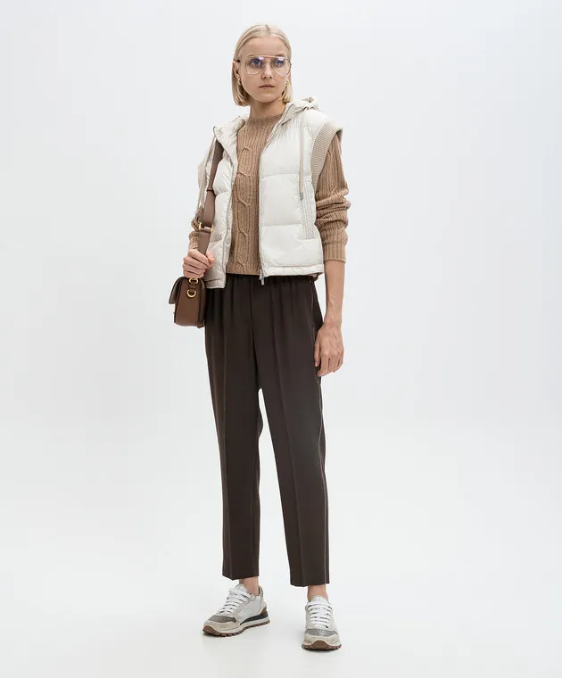 Peserico Brown wool pants with monil chain