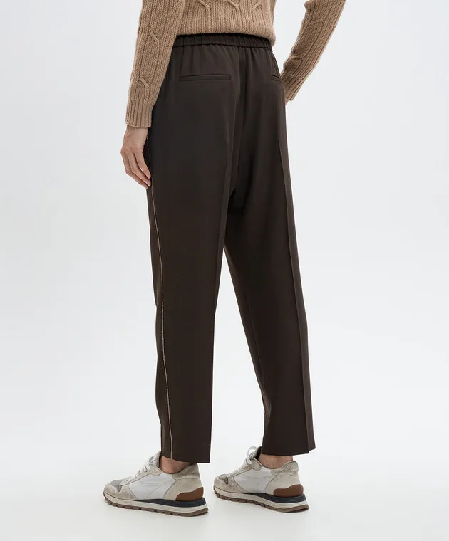 Peserico Brown wool pants with monil chain