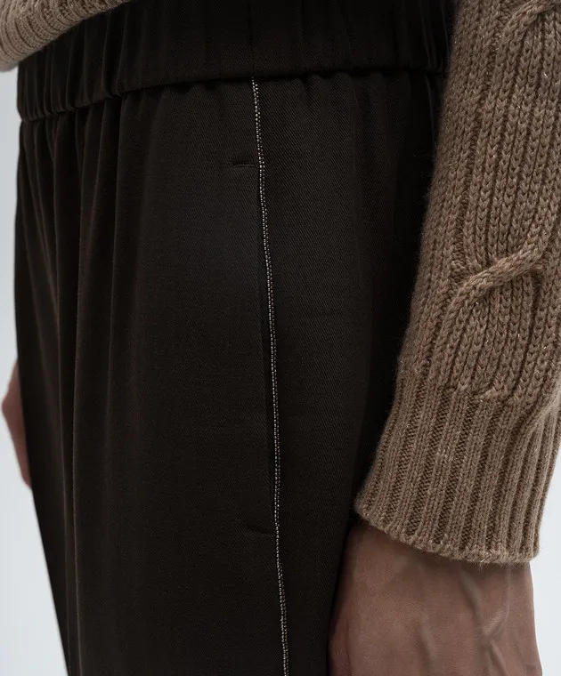 Peserico Brown wool pants with monil chain