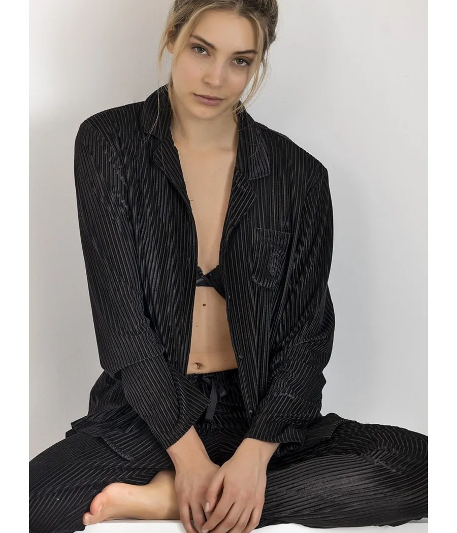 Pijama mujer invierno Admas Classic abierto Elegant Stripes negro