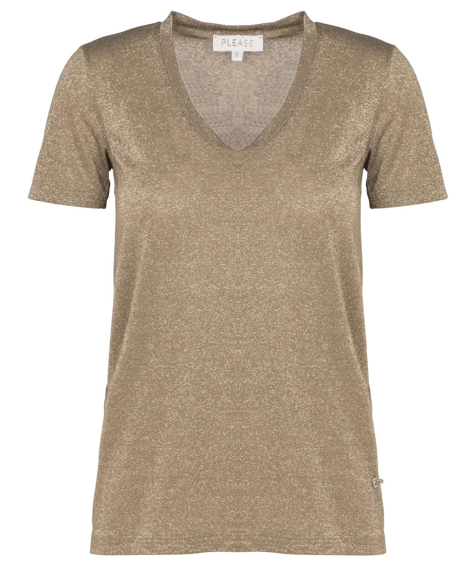 PLEASE Camiseta con cuello de pico y fibras metalizadas en caqui