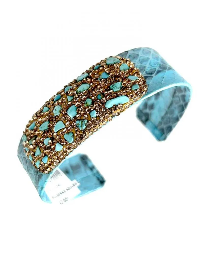 PULSERAS AZULES DE CUERO CON PRECIOSA DECORACION PEDRERIA