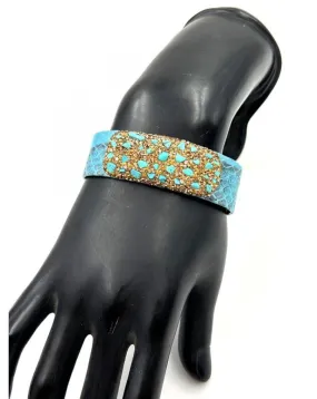 PULSERAS AZULES DE CUERO CON PRECIOSA DECORACION PEDRERIA