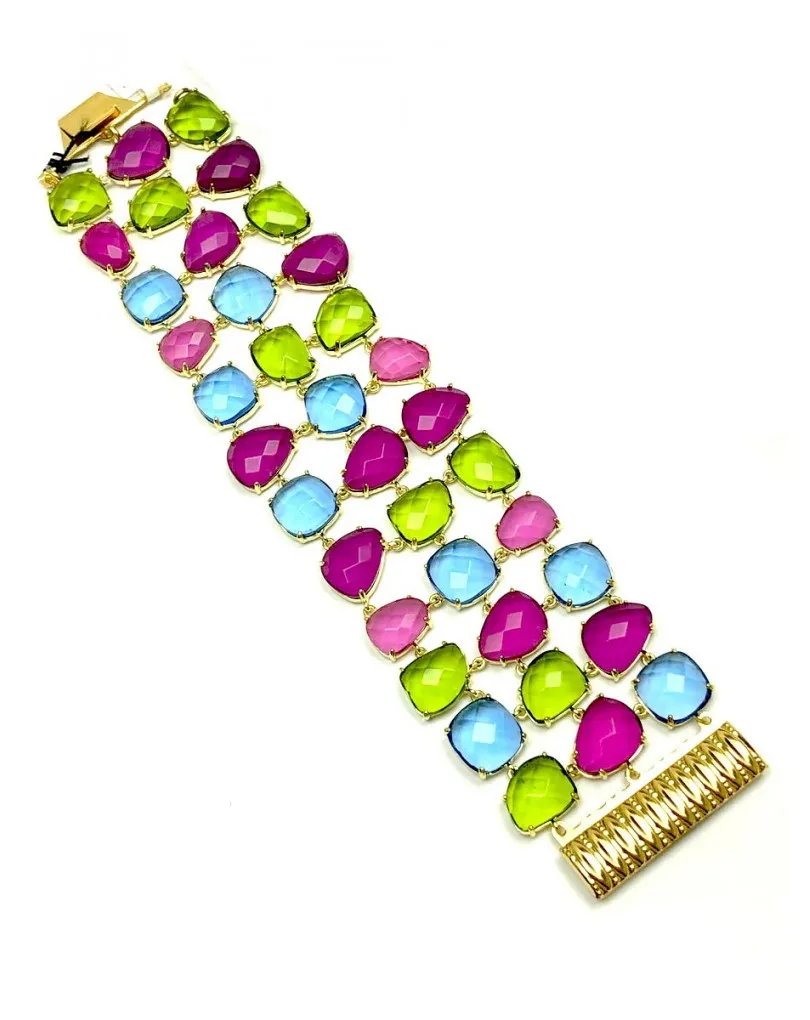 PULSERAS BAÑO ORO CON PEDRERIA EN TRICOLOR, ESPECTACULAR