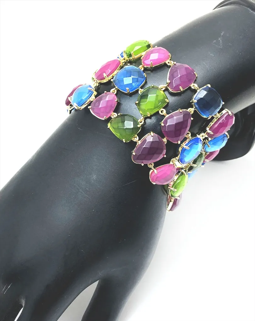 PULSERAS BAÑO ORO CON PEDRERIA EN TRICOLOR, ESPECTACULAR