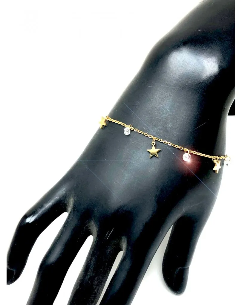 PULSERAS DE BISUTERIA FINA CON ESTRELLAS ACERO DORADO