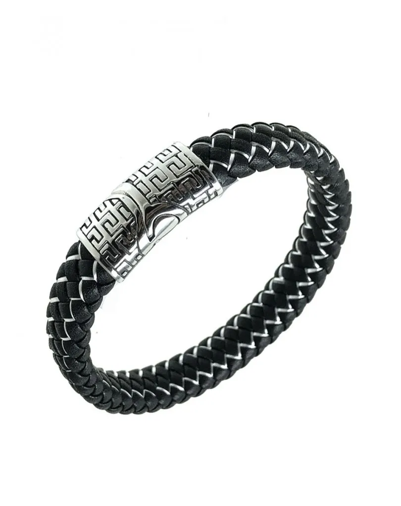 PULSERAS DE HOMBRE CUERO TRENZADO CON DETALLES PLATEADOS
