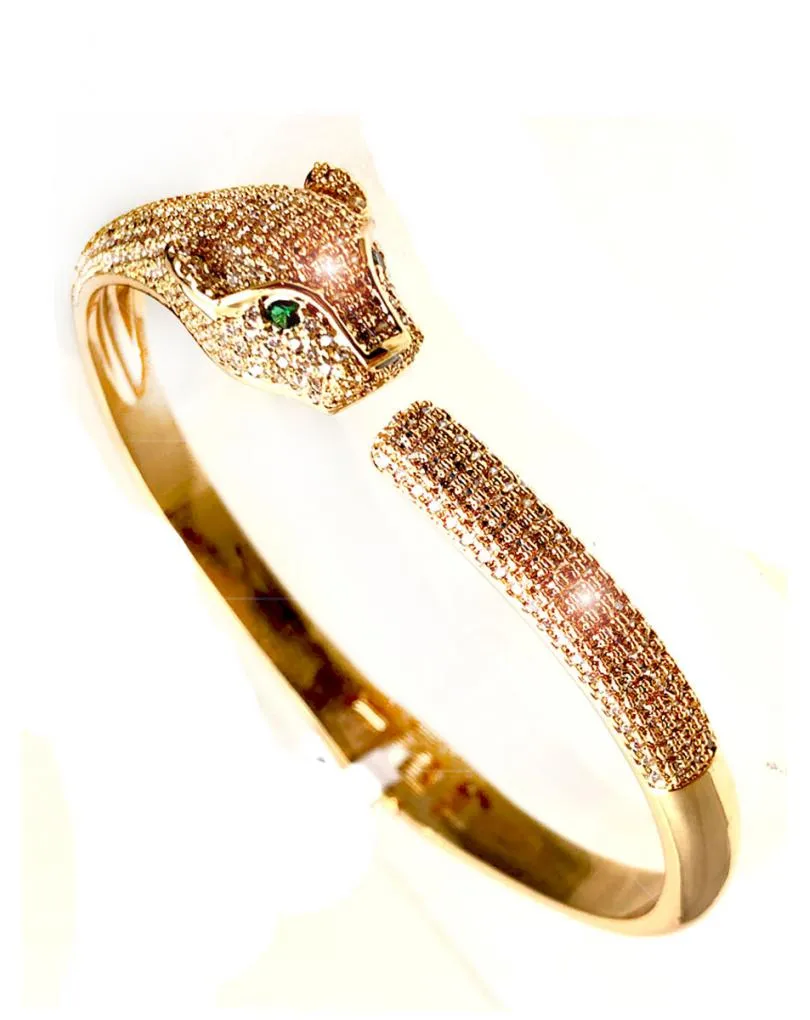 PULSERAS DORADAS CABEZA DE LEOPARDO CON FINAS CIRCONITAS
