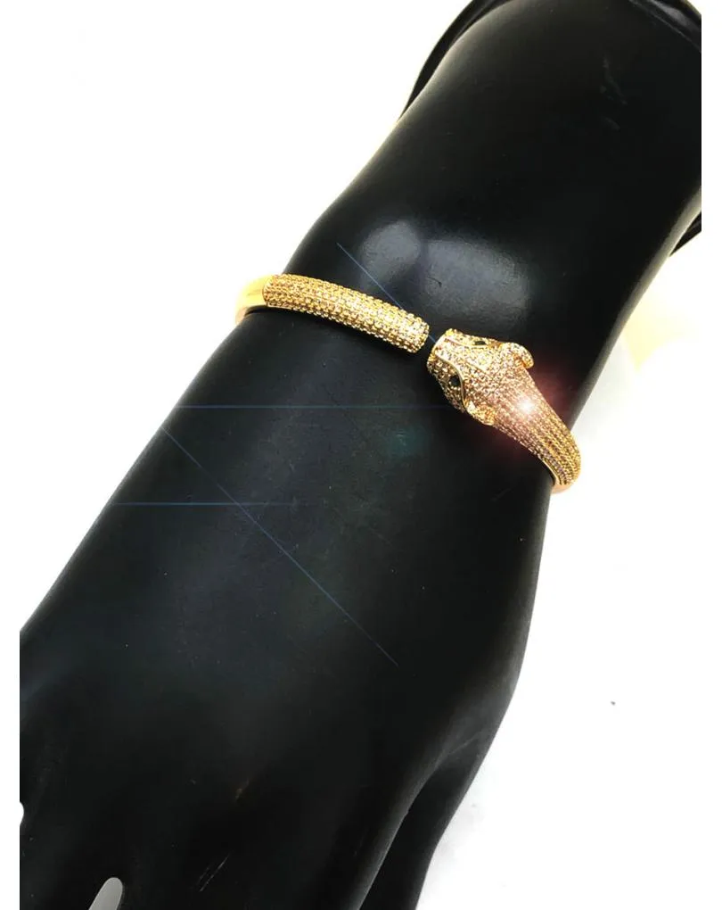 PULSERAS DORADAS CABEZA DE LEOPARDO CON FINAS CIRCONITAS