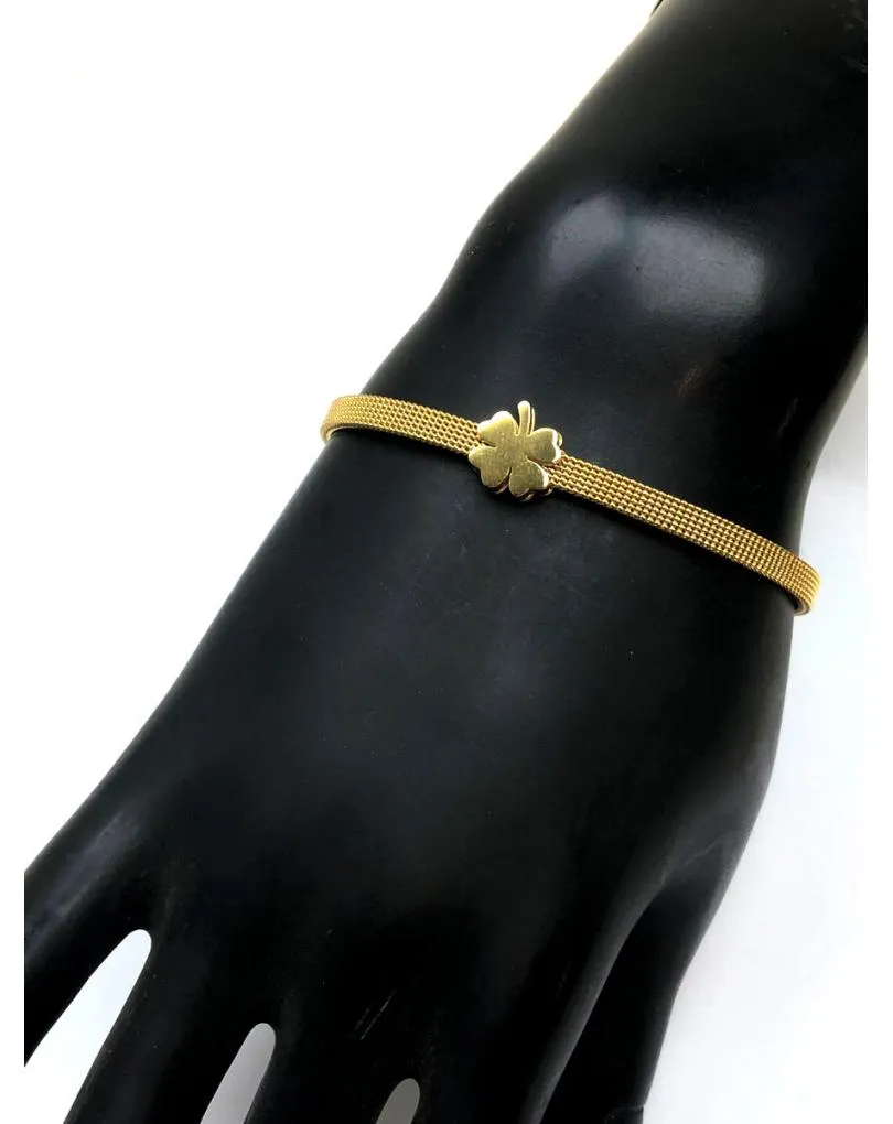 PULSERAS DORADAS CON TREBOL DISEÑOS CARGADOS DE ENCANTO