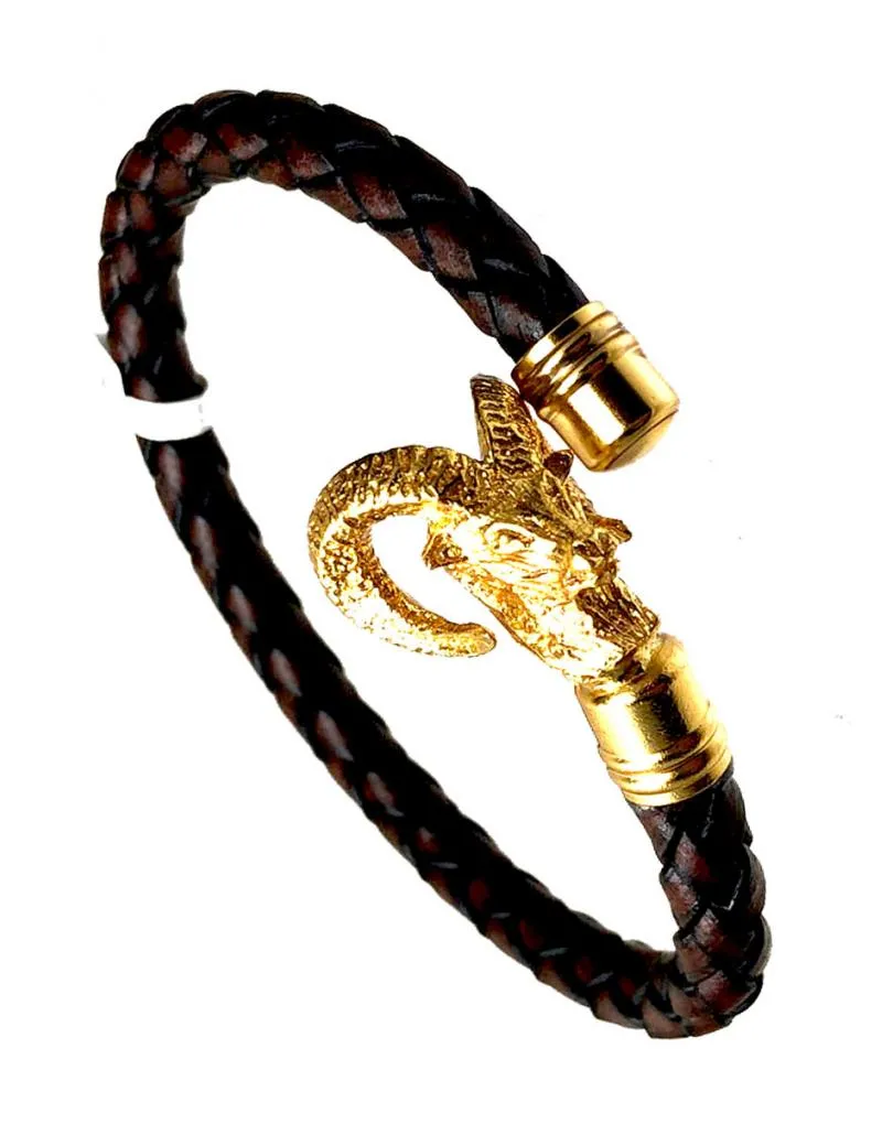 PULSERAS HOMBRE DE CUERO CON CABEZA DE MUFLON