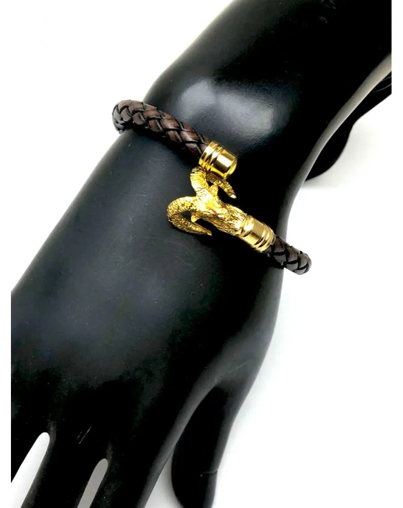PULSERAS HOMBRE DE CUERO CON CABEZA DE MUFLON