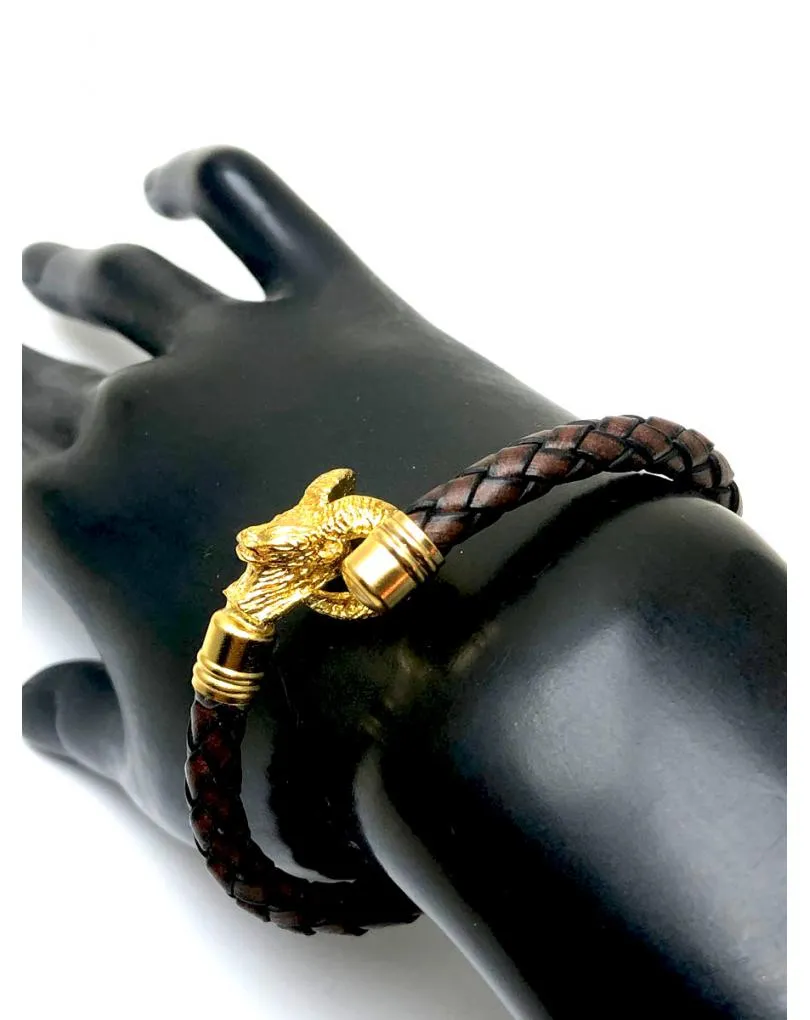 PULSERAS HOMBRE DE CUERO CON CABEZA DE MUFLON