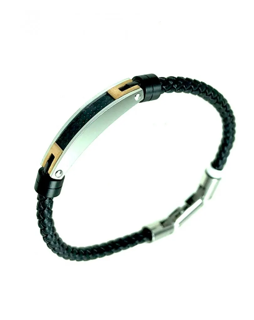 PULSERAS HOMBRE FINAS DE ACERO Y CUERO TRENZADO