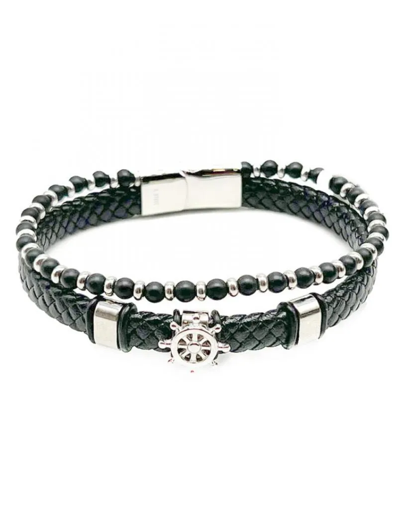 PULSERAS PARA HOMBRE NEGRAS Y MARRONES CON ANCLA