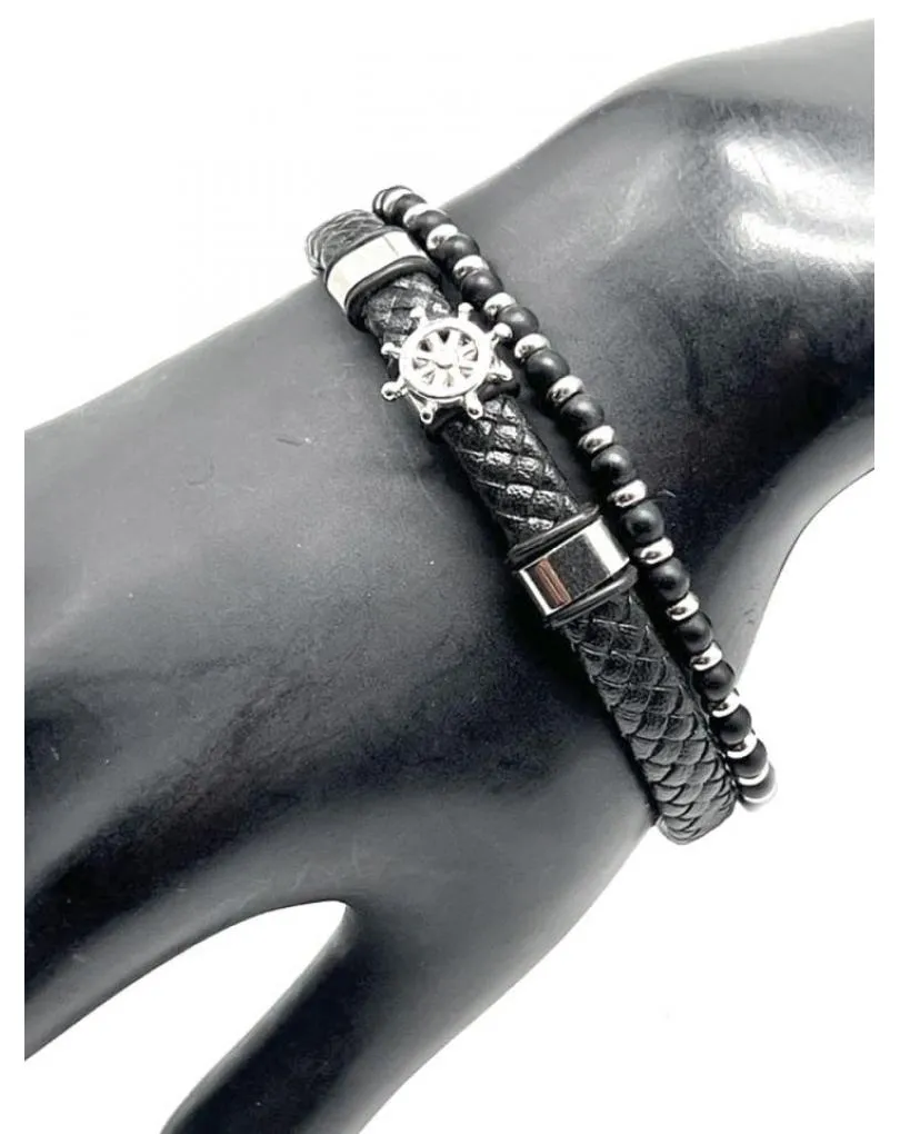 PULSERAS PARA HOMBRE NEGRAS Y MARRONES CON ANCLA