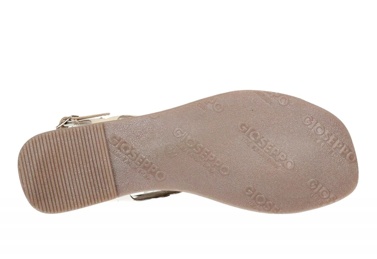 Sandalia Dedo Piel Beige Tachas Doradas