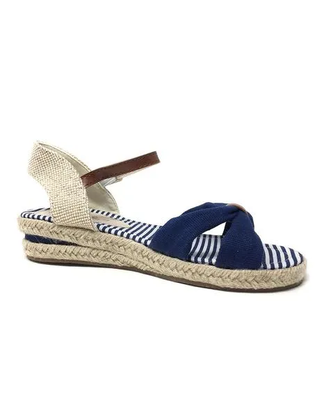 sandalia lino azul y beig