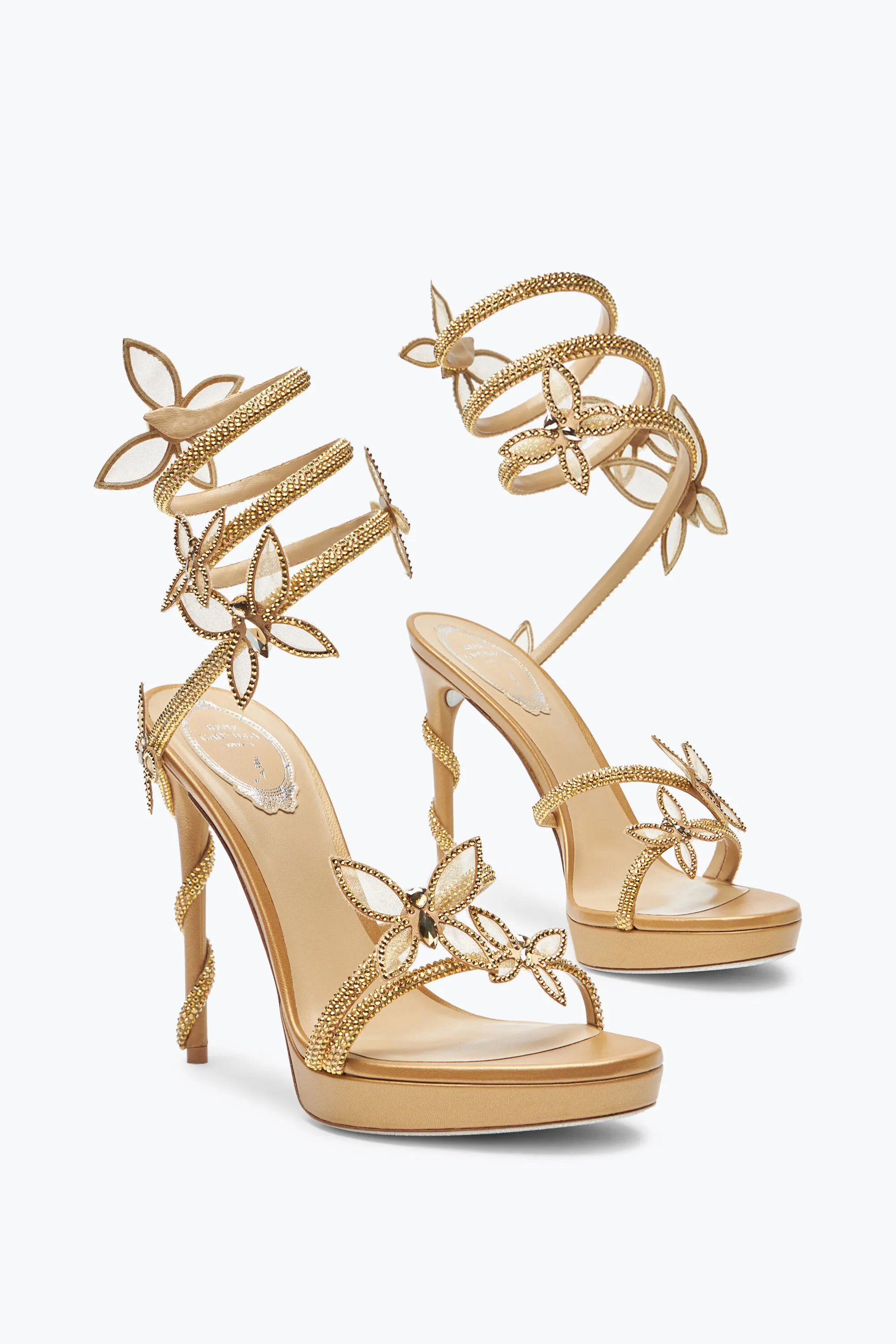 Sandalia Margot dorada con plataforma y mariposas 120