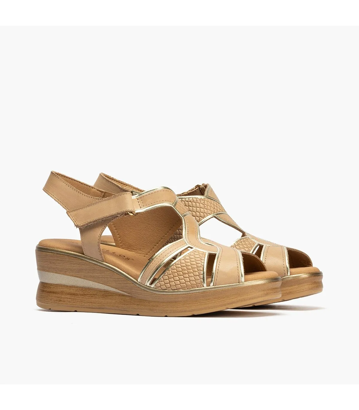 Sandalia mujer cuña alta vivos BEIGE