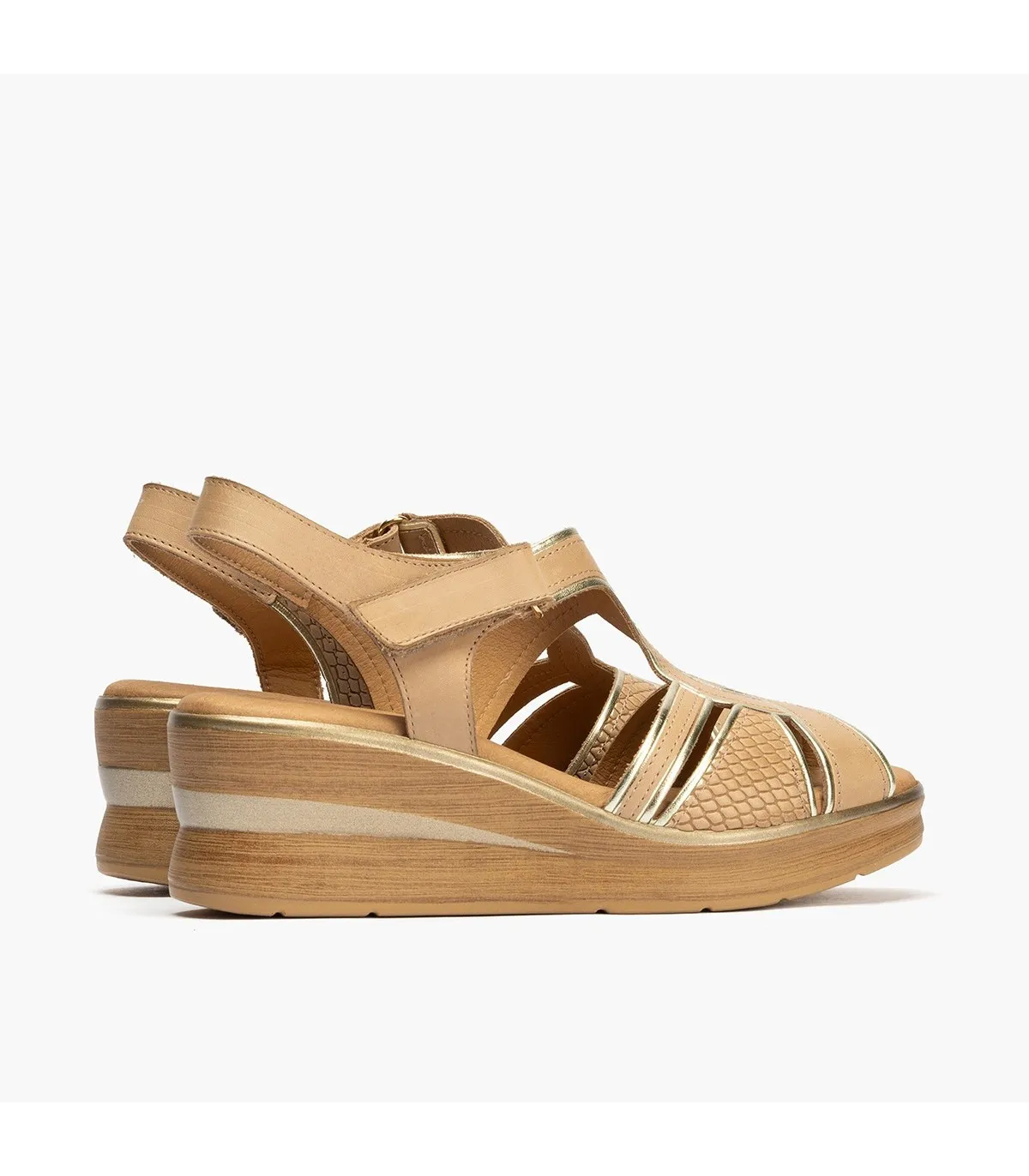 Sandalia mujer cuña alta vivos BEIGE