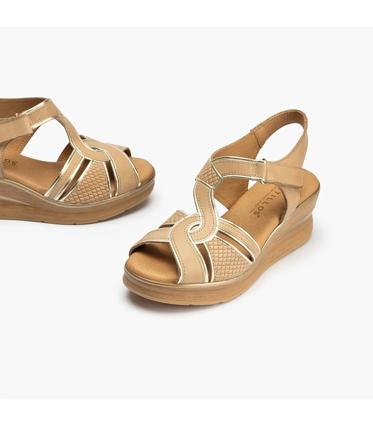 Sandalia mujer cuña alta vivos BEIGE