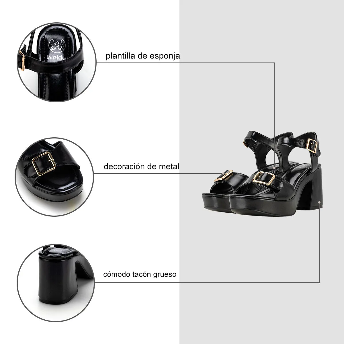 Sandalia Plataforma Negro Fiesta Lt102 Weide