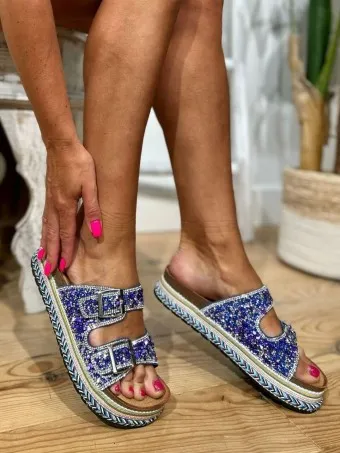 Sandalia Strass Hebillas CHYMALI Azul