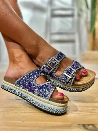 Sandalia Strass Hebillas CHYMALI Azul