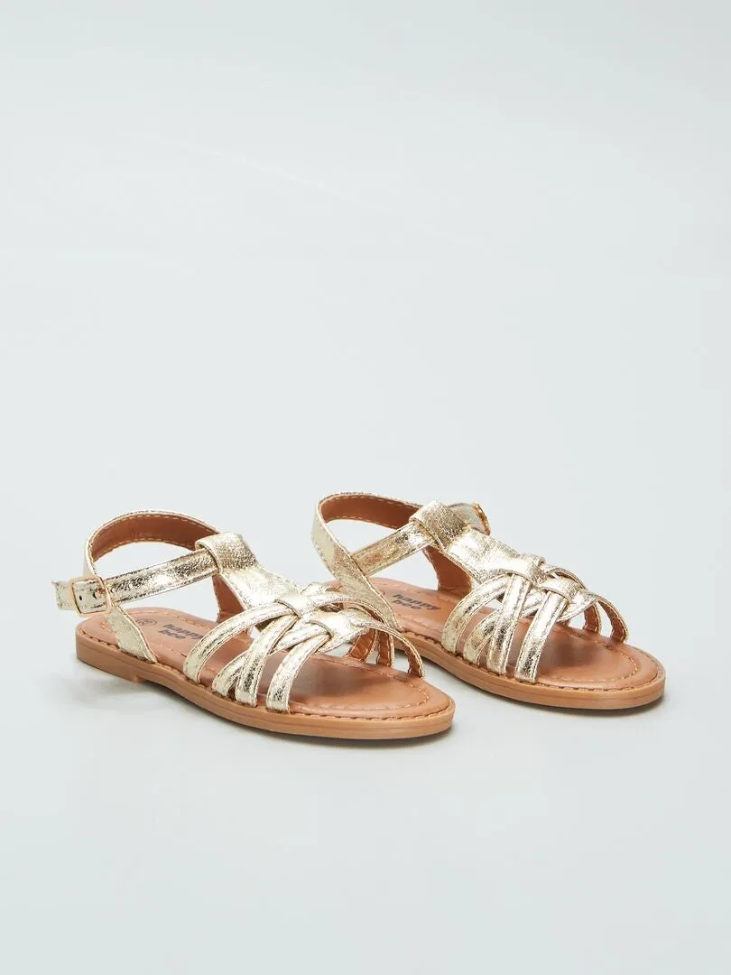 SANDALIAS CON TIRAS METALIZADAS  BEIGE
