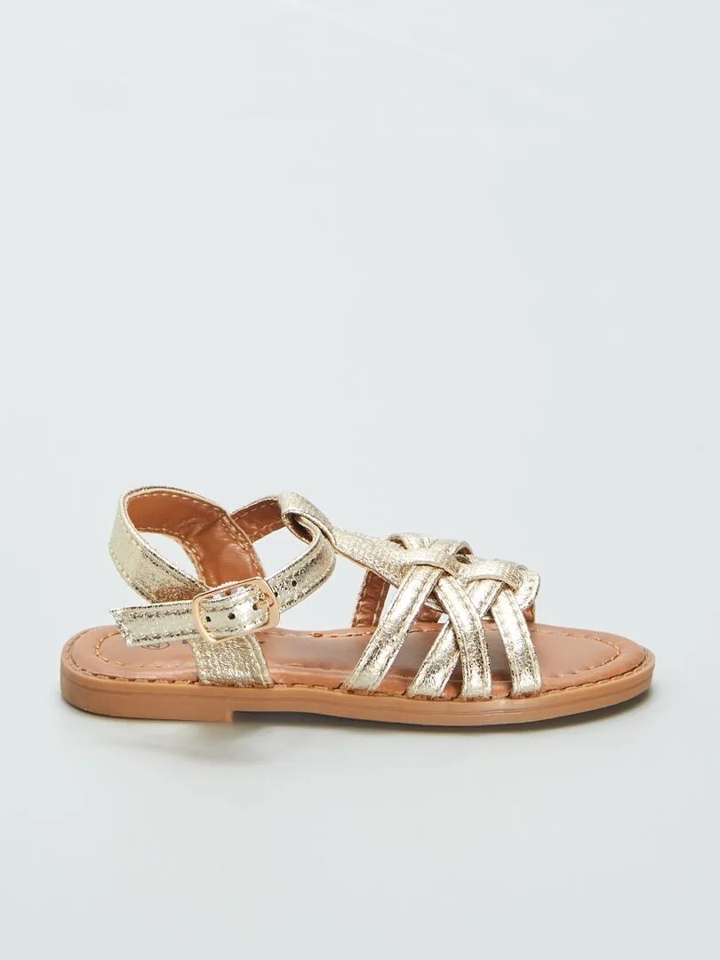SANDALIAS CON TIRAS METALIZADAS  BEIGE