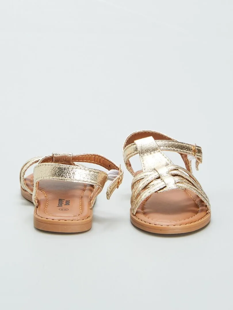 SANDALIAS CON TIRAS METALIZADAS  BEIGE