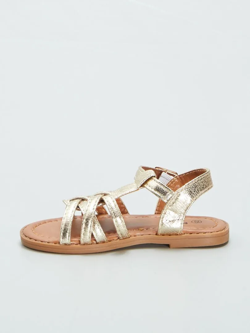 SANDALIAS CON TIRAS METALIZADAS  BEIGE