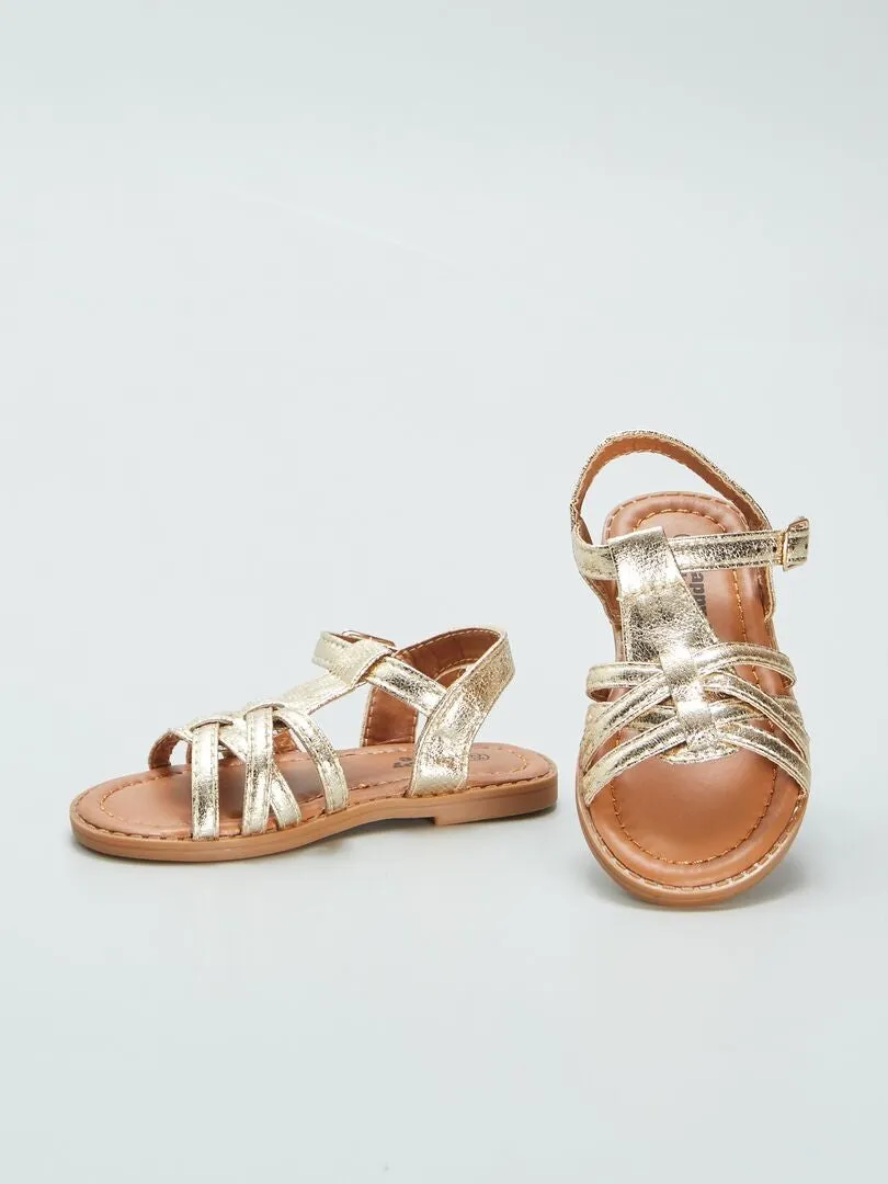 SANDALIAS CON TIRAS METALIZADAS  BEIGE