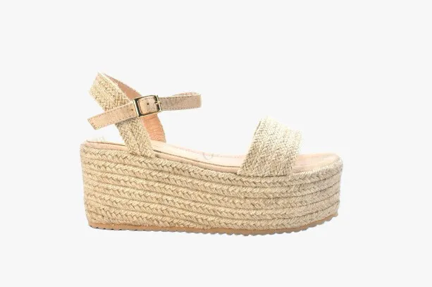 Sandalias Cuña Plataforma Mujer Beige