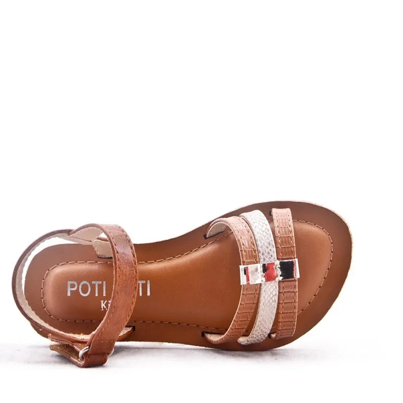Sandalias Niña Camel Tiras Doradas
