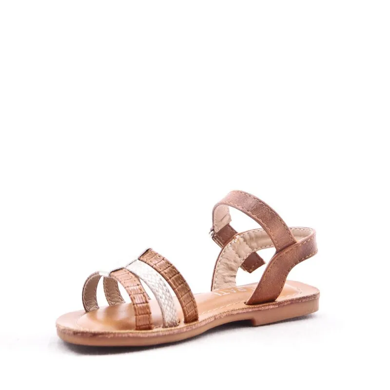 Sandalias Niña Camel Tiras Doradas