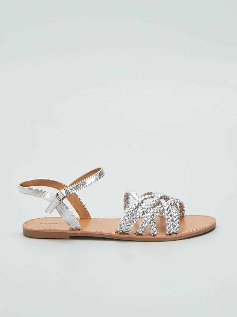 SANDALIAS PLANAS CON TIRAS TRENZADAS  GRIS