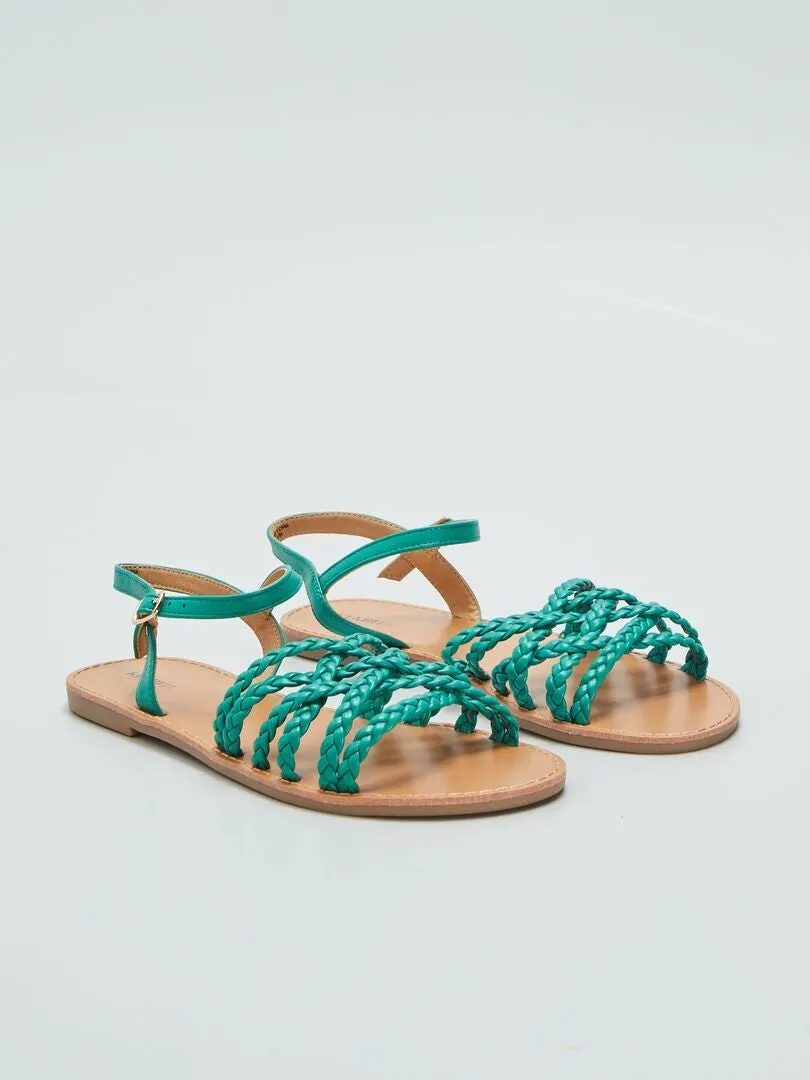 SANDALIAS PLANAS CON TIRAS TRENZADAS  VERDE