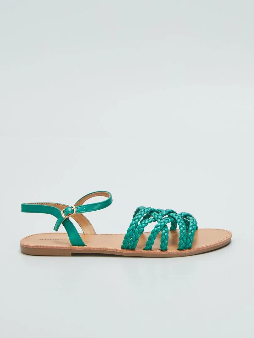 SANDALIAS PLANAS CON TIRAS TRENZADAS  VERDE