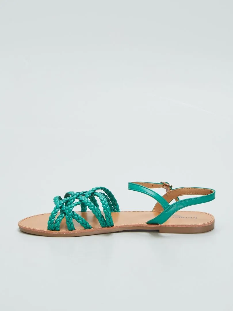 SANDALIAS PLANAS CON TIRAS TRENZADAS  VERDE