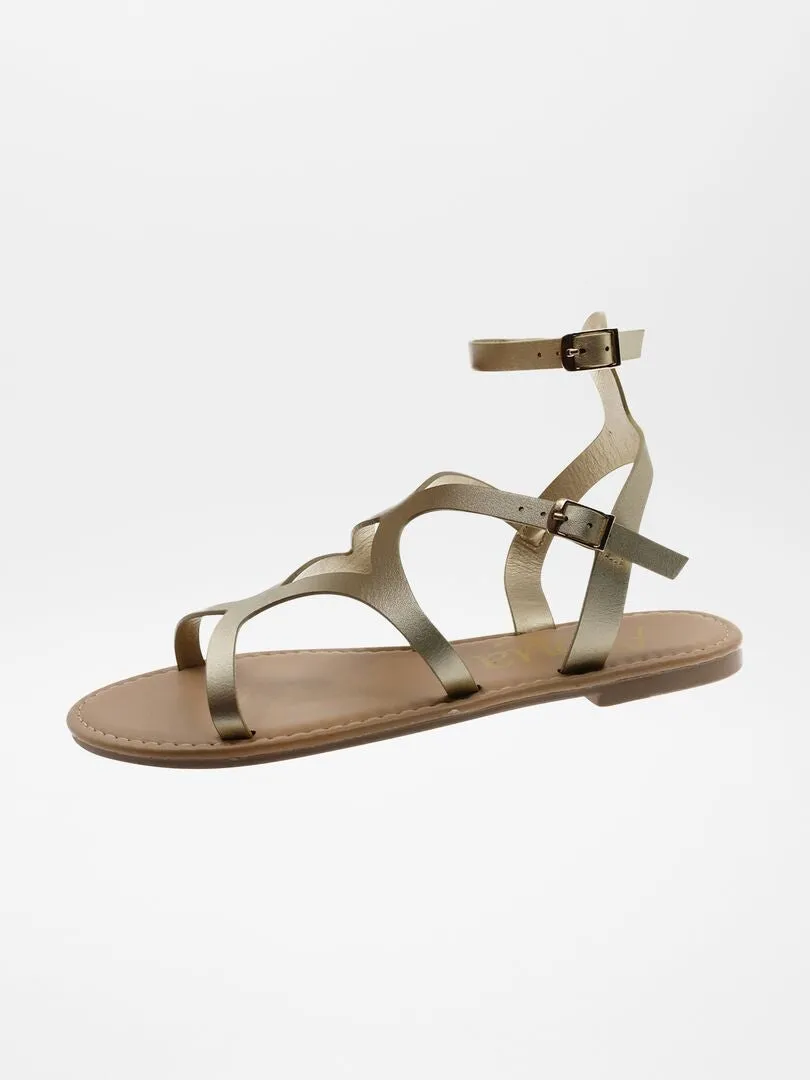 SANDALIAS ROMANAS CON TIRAS  BEIGE