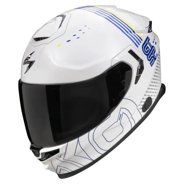 Scorpion Exo GT SP Air Techlane White Blue Yellow fluo + Kit Bluetooth 5S Solo 