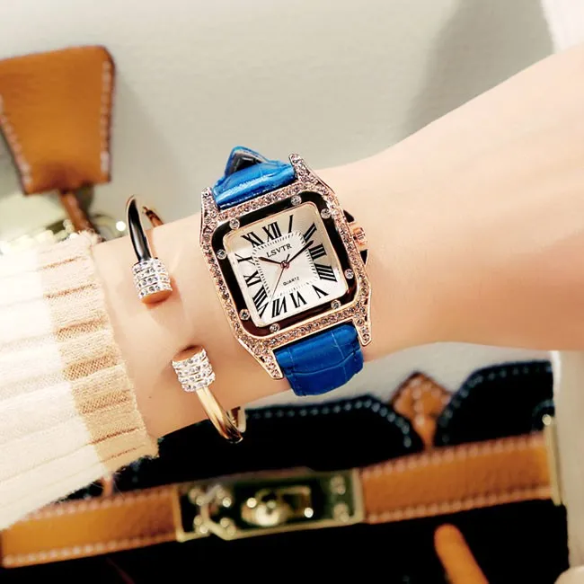 Shining Square Student Rhinestone Diamond Women Watch