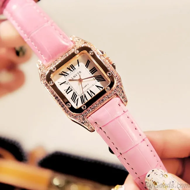 Shining Square Student Rhinestone Diamond Women Watch