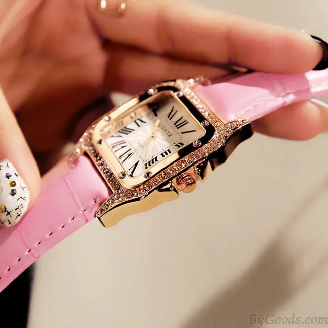 Shining Square Student Rhinestone Diamond Women Watch