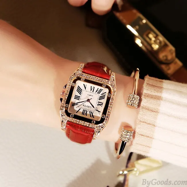 Shining Square Student Rhinestone Diamond Women Watch