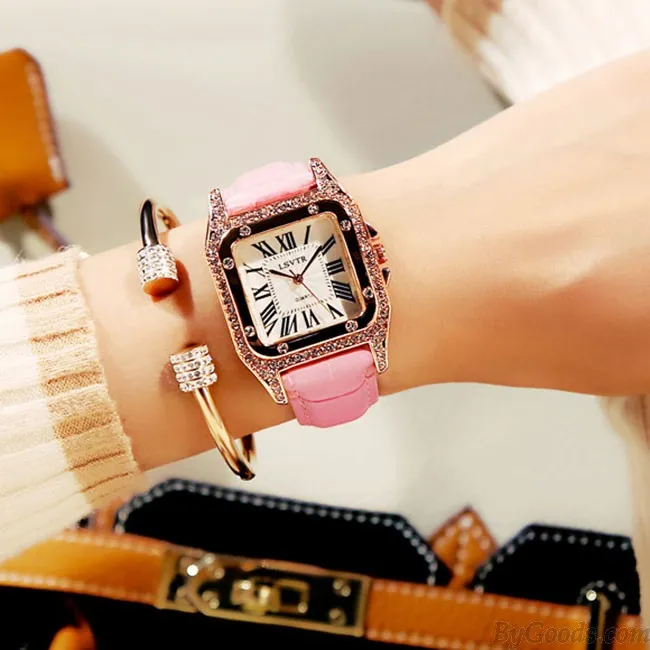 Shining Square Student Rhinestone Diamond Women Watch