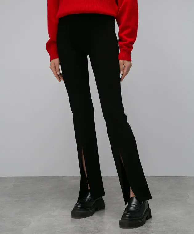 Solotre Black flared pants with slits