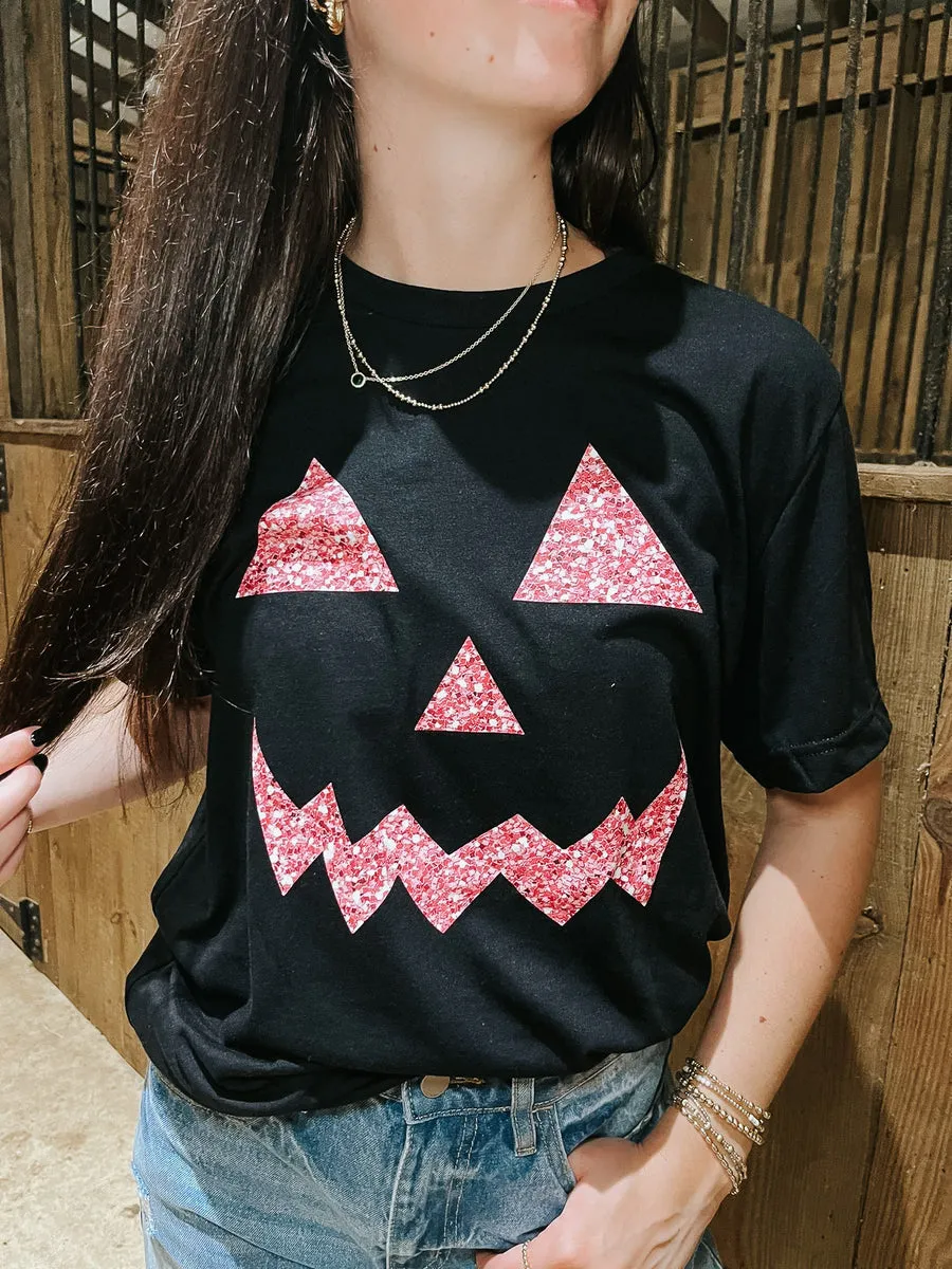 SPARKLY PINK JACK O FACE TEE